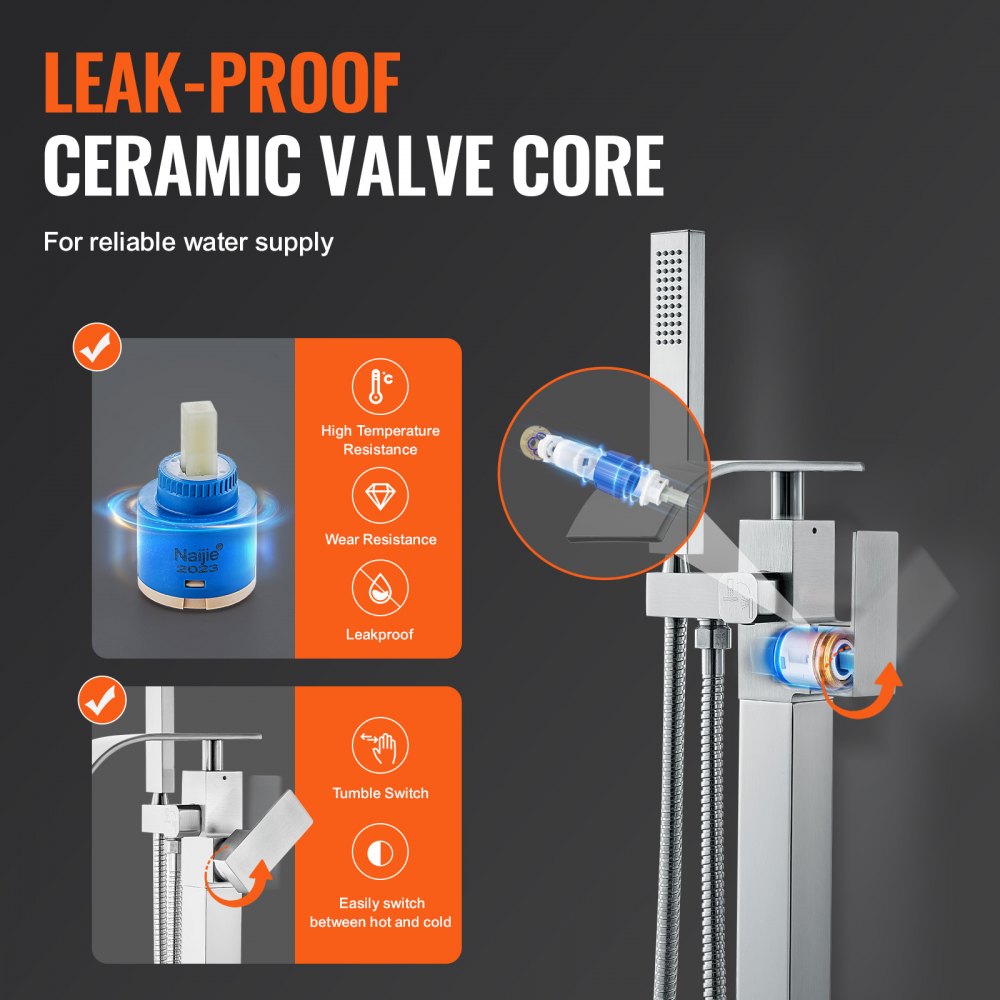 2732 - Elegant Brushed Brass Freestanding Bathtub Faucet with 360° Swivel Spout