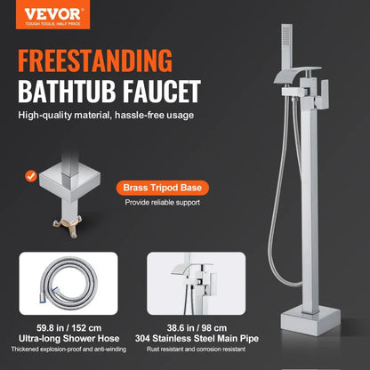 2732 - Luxurious Freestanding Bathtub Faucet with Handheld Shower, Brass & Stainless Steel