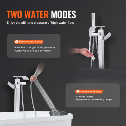 2732 - Luxurious Freestanding Bathtub Faucet with Handheld Shower, Brass & Stainless Steel