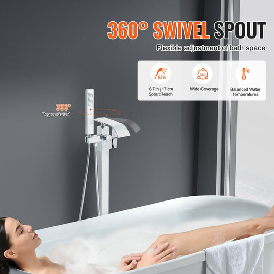 2732 - Luxurious Freestanding Bathtub Faucet with Handheld Shower, Brass & Stainless Steel