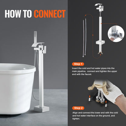 2732 - Luxurious Freestanding Bathtub Faucet with Handheld Shower, Brass & Stainless Steel