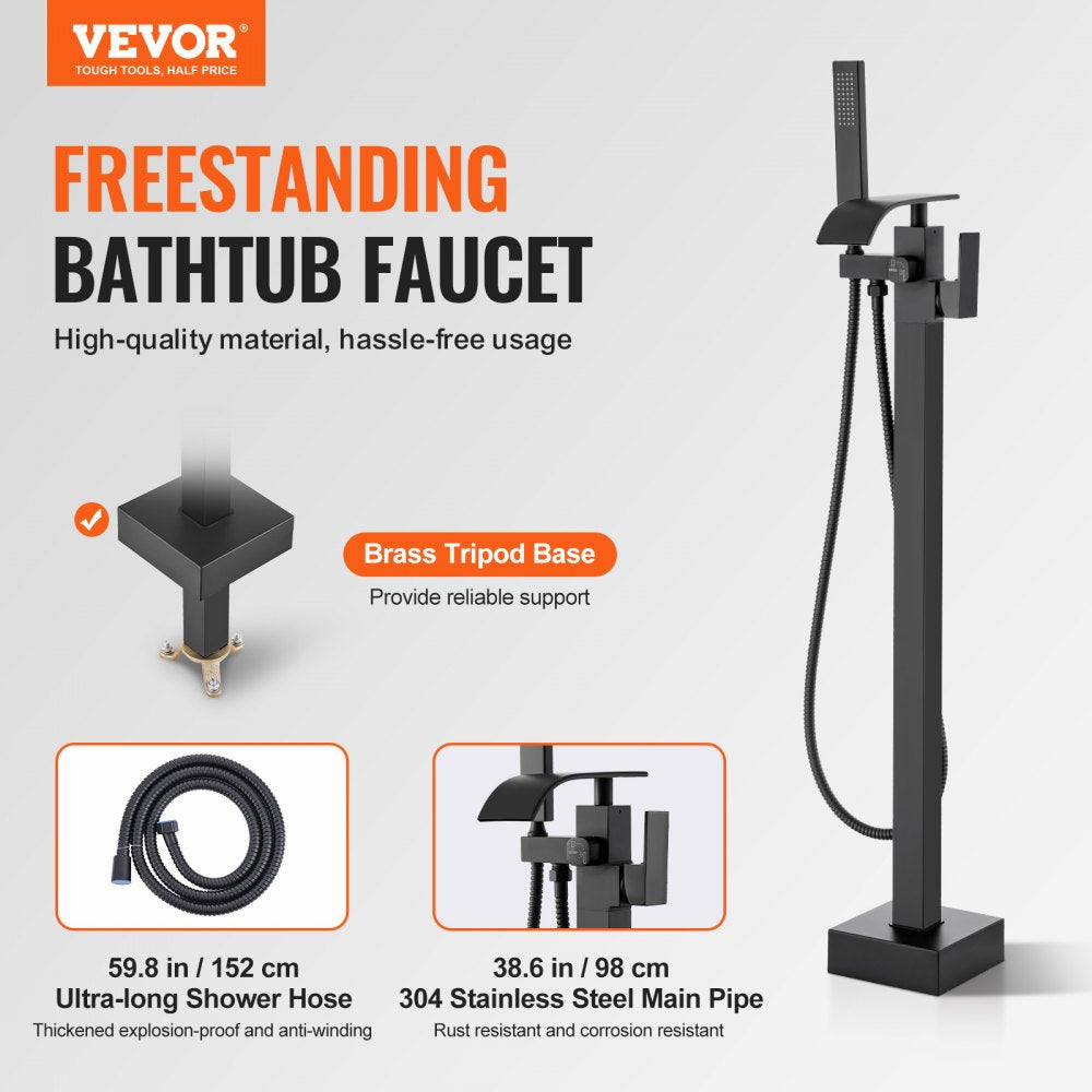 2732 - Elegant Matte Black Freestanding Bathtub Faucet with Handheld Shower
