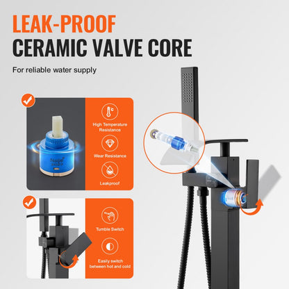 2732 - Elegant Matte Black Freestanding Bathtub Faucet with Handheld Shower