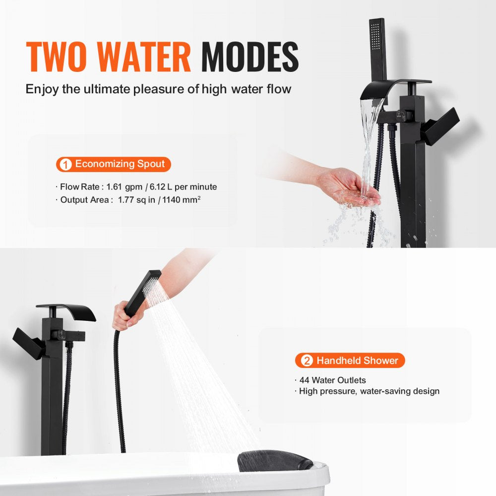 2732 - Elegant Matte Black Freestanding Bathtub Faucet with Handheld Shower