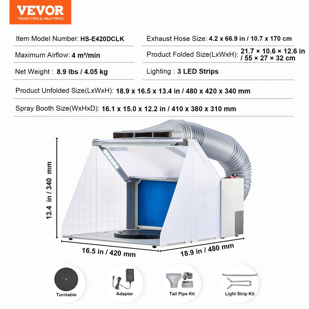HS-E420DCLK - VEVOR Portable Airbrush Spray Booth with LED Lights 5.6ft Exhaust