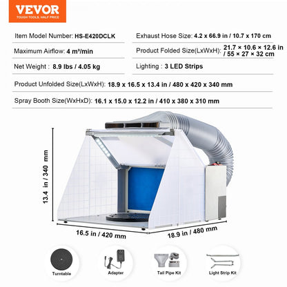 HS-E420DCLK - VEVOR Portable Airbrush Spray Booth with LED Lights 5.6ft Exhaust
