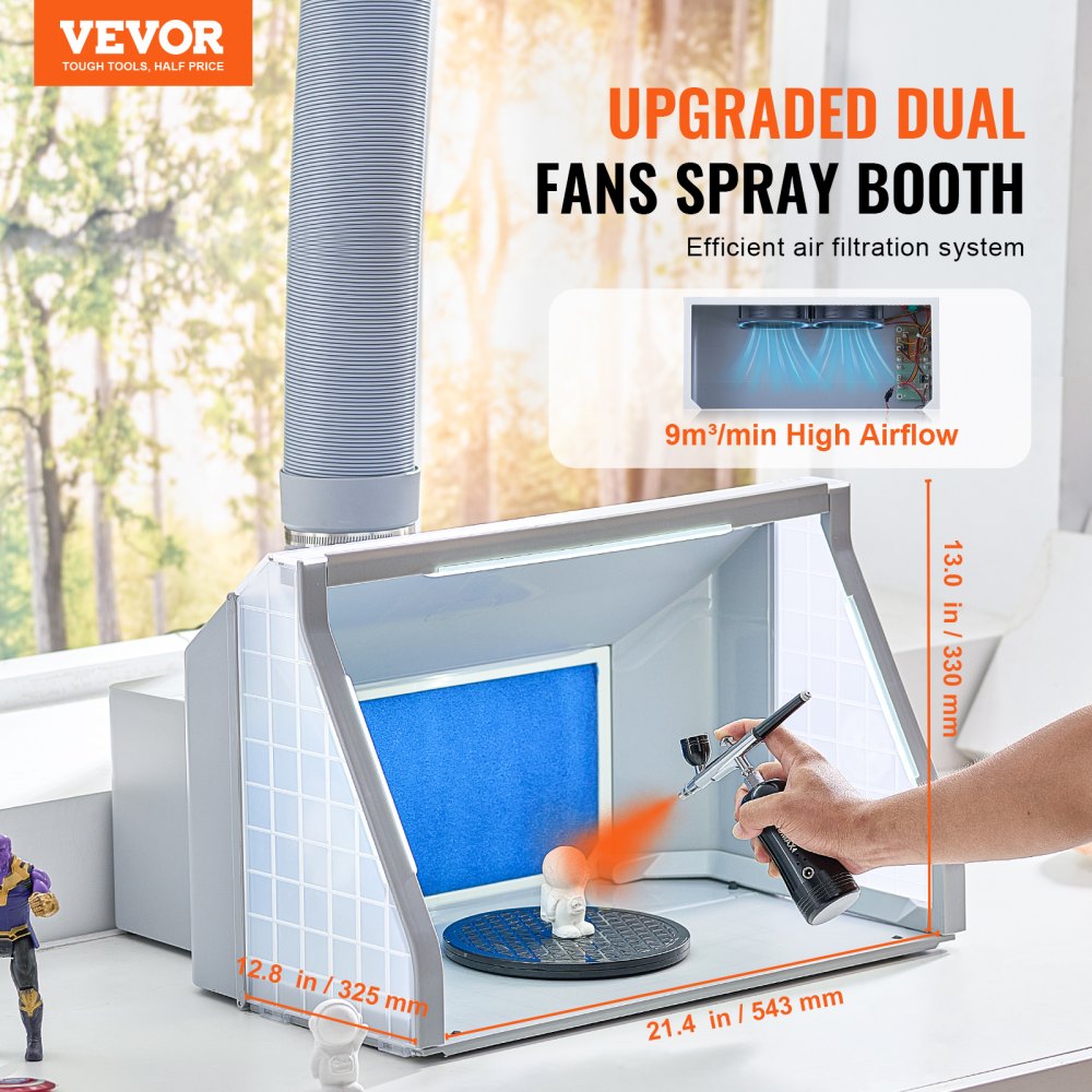 HS-E550BLK - Portable Dual-Fan Airbrush Booth with LED Lighting and Turntable