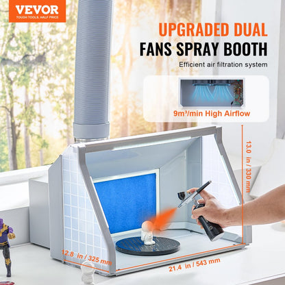 HS-E550BLK - Portable Dual-Fan Airbrush Booth with LED Lighting and Turntable
