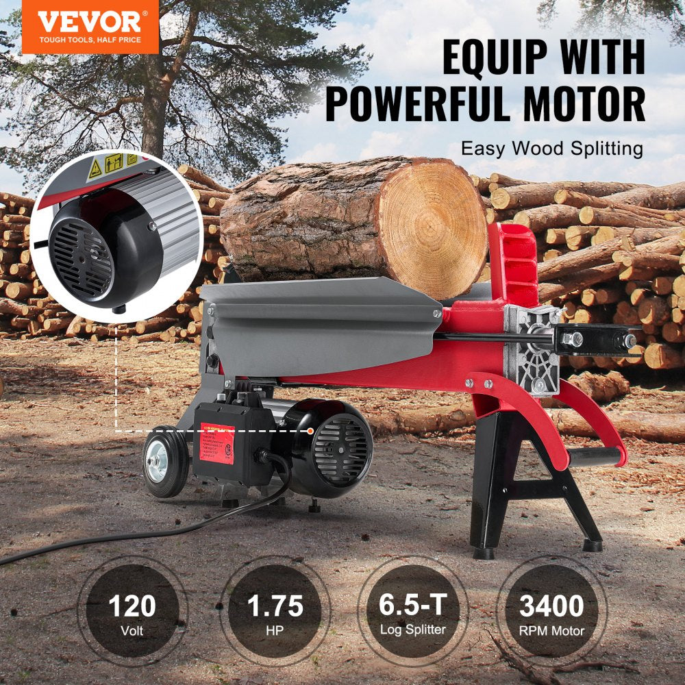 YP5225 - 6.5T Electric Log Splitter with Dual-Hand Controls and 5.7" Wheels