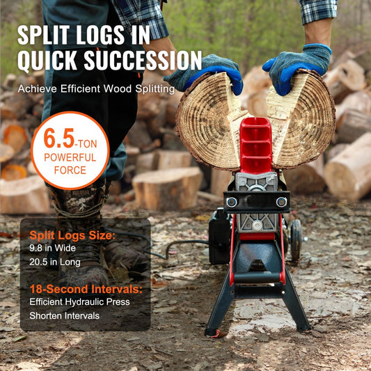 YP5225 - 6.5T Electric Log Splitter with Dual-Hand Controls and 5.7" Wheels