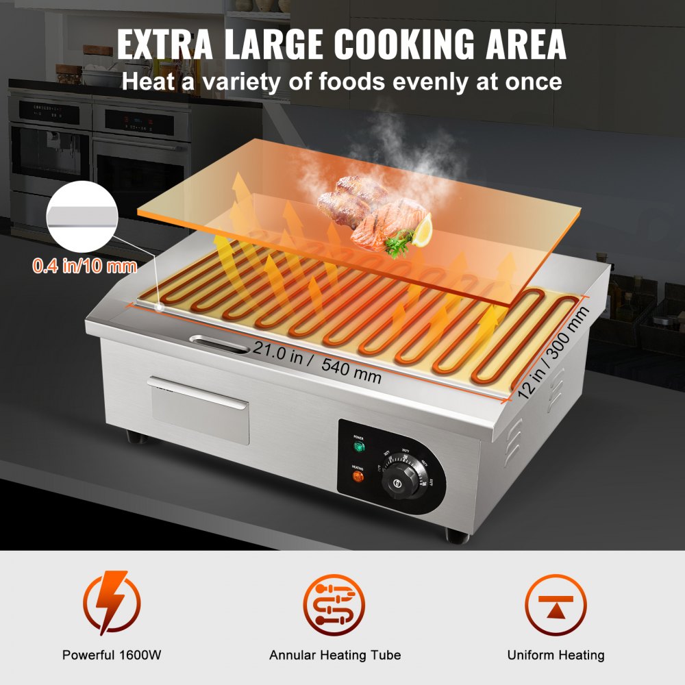 EG-818US - 21" Stainless Steel Electric Griddle with Adjustable Temperature