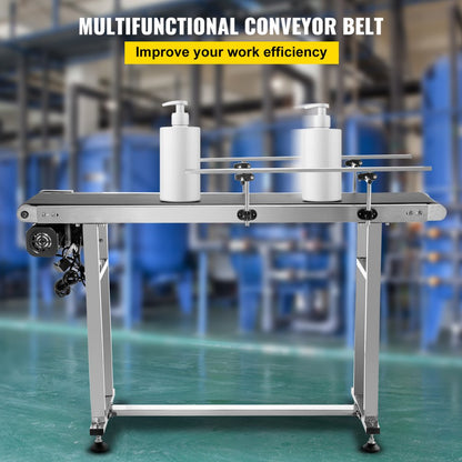 010476271198 - Durable Stainless Steel Belt Conveyor with Adjustable Speed & Guardrails