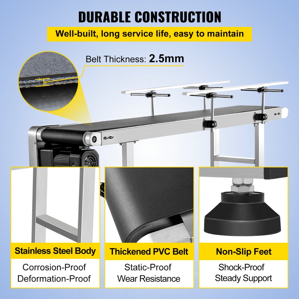 010476271198 - Durable Stainless Steel Belt Conveyor with Adjustable Speed & Guardrails
