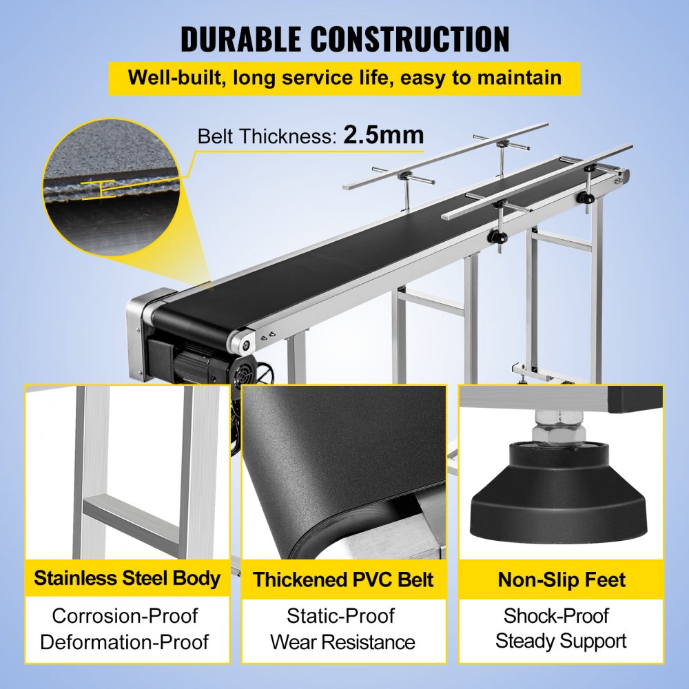 010829199622 - 71-Inch Stainless Steel Belt Conveyor with 60W Motor