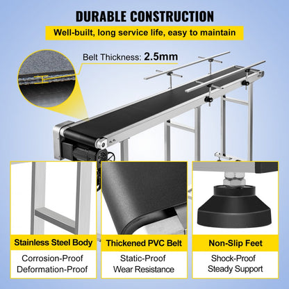 010829199622 - 71-Inch Stainless Steel Belt Conveyor with 60W Motor