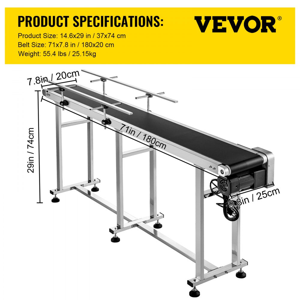 010829199622 - 71-Inch Stainless Steel Belt Conveyor with 60W Motor