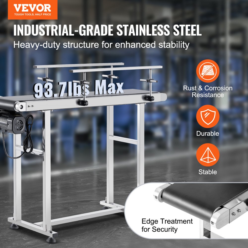 MS12020 - 47" VEVOR Stainless Steel Adjustable Speed Conveyor for Versatile Applications