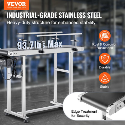 MS12020 - 47" VEVOR Stainless Steel Adjustable Speed Conveyor for Versatile Applications