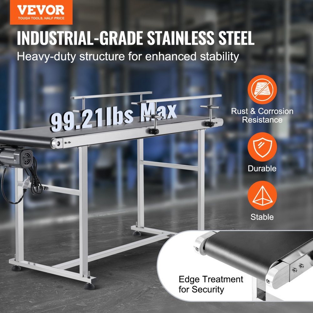 MS15040 - Heavy-Duty Stainless Steel 59" Belt Conveyor with Adjustable Speed