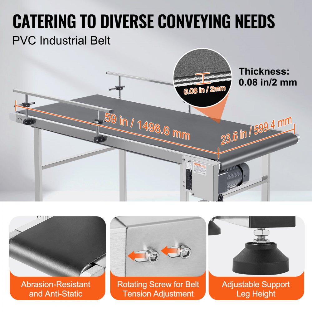 MS15060 - 59x23.6" Heavy-Duty Stainless Steel Conveyor with Adjustable Speeds