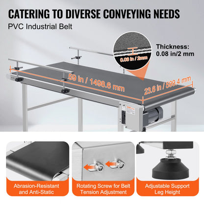 MS15060 - 59x23.6" Heavy-Duty Stainless Steel Conveyor with Adjustable Speeds