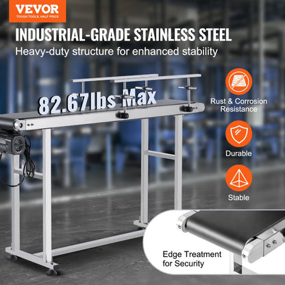 MS15020 - Durable 59"x7.8" Stainless Steel Belt Conveyor with Adjustable Speed