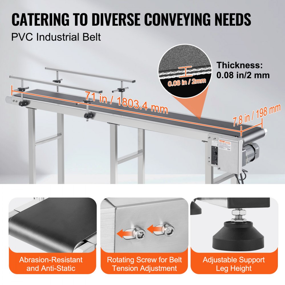 MS18020 - 71" Motorized Stainless Steel Conveyor for Smooth Operations
