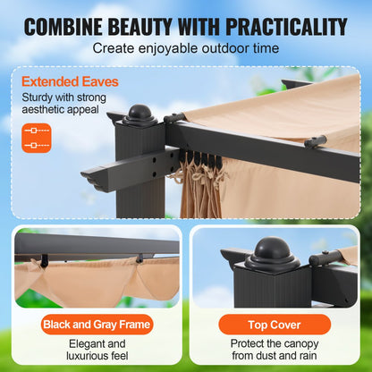 JDG-098-33DGR - 10'x10' Retractable Pergola with UV50+ Canopy & Aluminum Frame