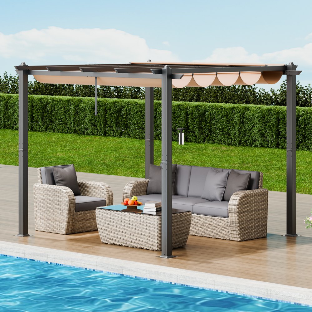 JDG-098-33DGR - 10'x10' Retractable Pergola with UV50+ Canopy & Aluminum Frame