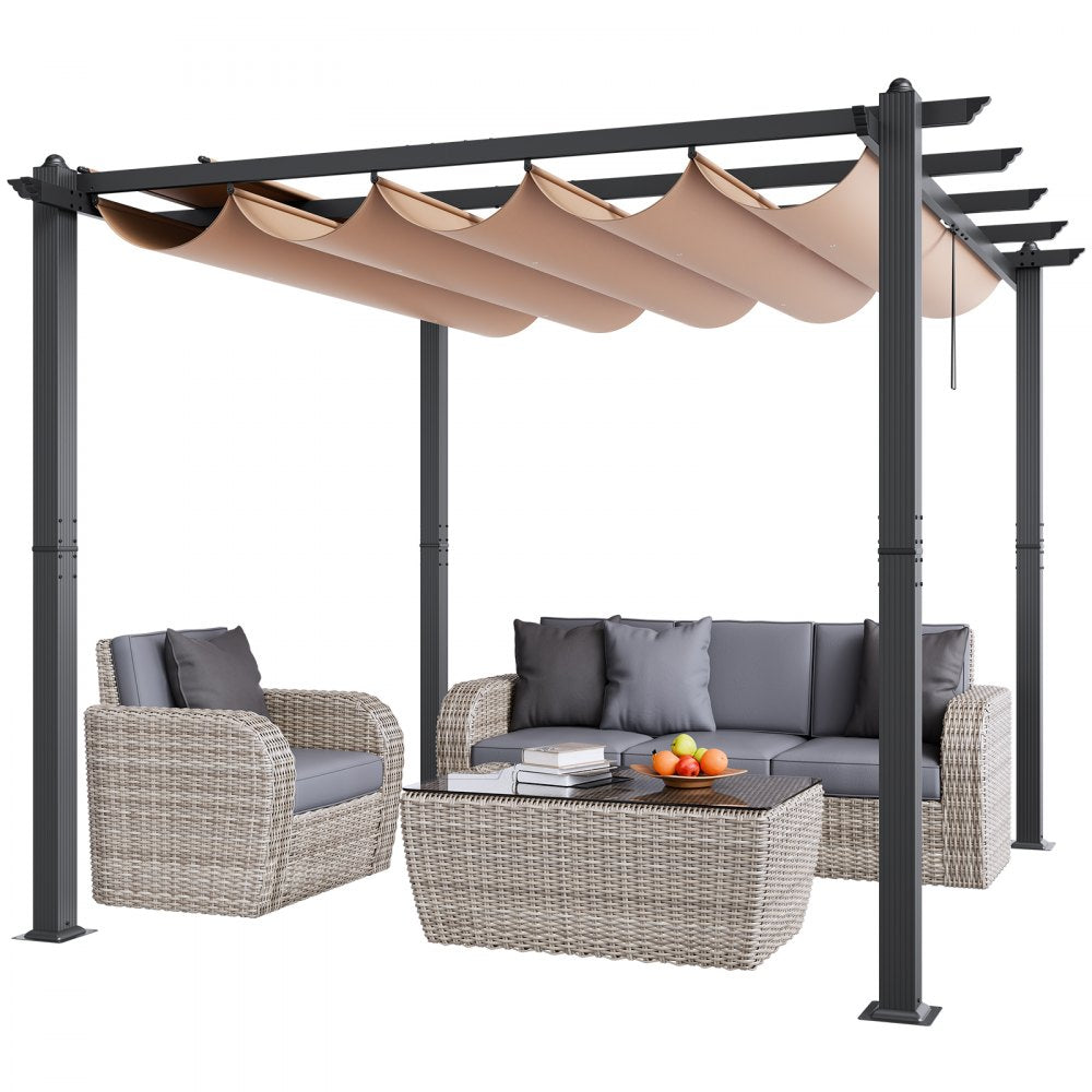 JDG-098-33DGR - 10'x10' Retractable Pergola with UV50+ Canopy & Aluminum Frame