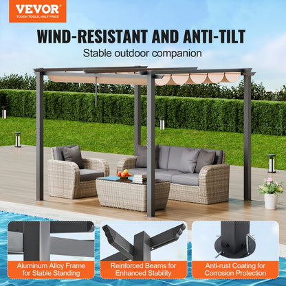 JDG-099-BE - 10x10 Aluminum Pergola with UV50+ Canopy for Outdoor Enjoyment