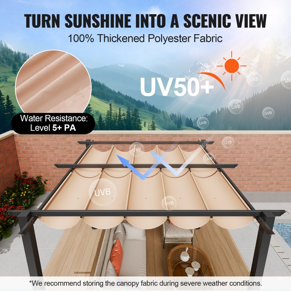 JDG-099-BE - 10x10 Aluminum Pergola with UV50+ Canopy for Outdoor Enjoyment