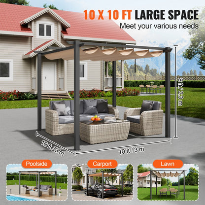 JDG-099-BE - 10x10 Aluminum Pergola with UV50+ Canopy for Outdoor Enjoyment