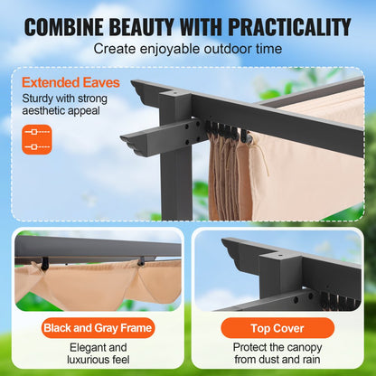 JDG-099-BE - 10x10 Aluminum Pergola with UV50+ Canopy for Outdoor Enjoyment