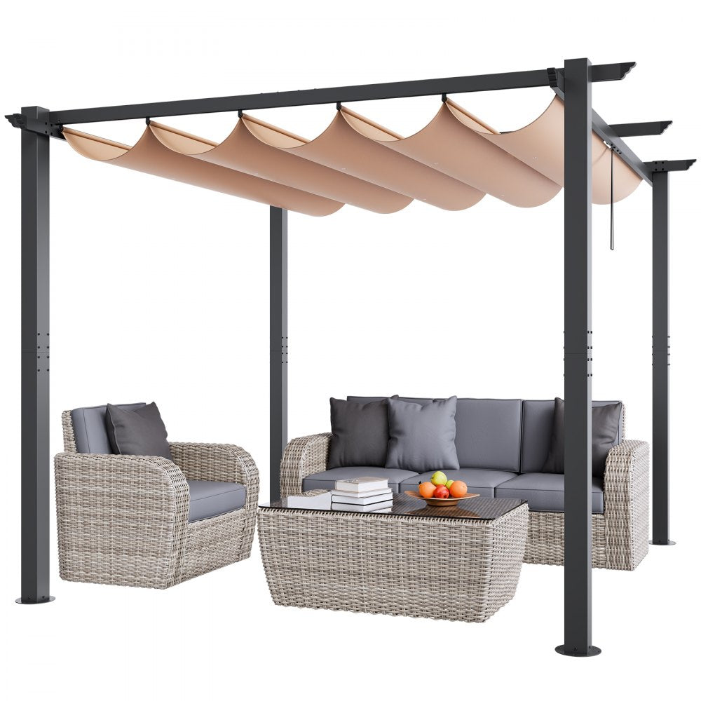 JDG-099-BE - 10x10 Aluminum Pergola with UV50+ Canopy for Outdoor Enjoyment