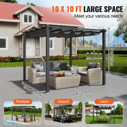 JDG-098-33DBE - 10'x10' Aluminum Pergola with UV50+ Sun Shade Canopy