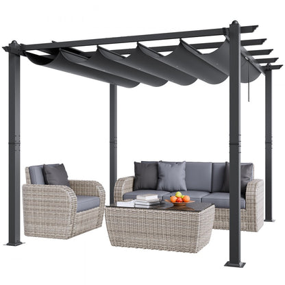JDG-098-33DBE - 10'x10' Aluminum Pergola with UV50+ Sun Shade Canopy