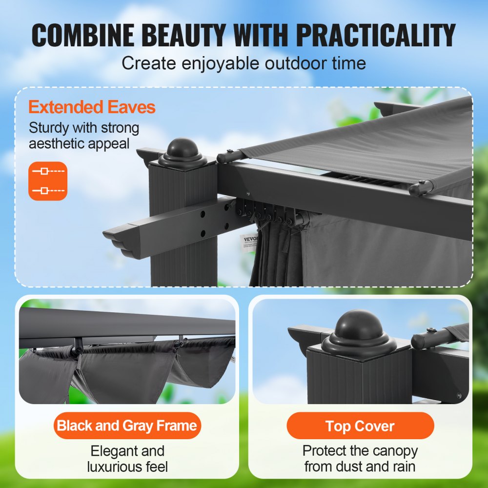 JDG-098-34DGR - 10'x13' Heavy-Duty Pergola with UV50+ Canopy
