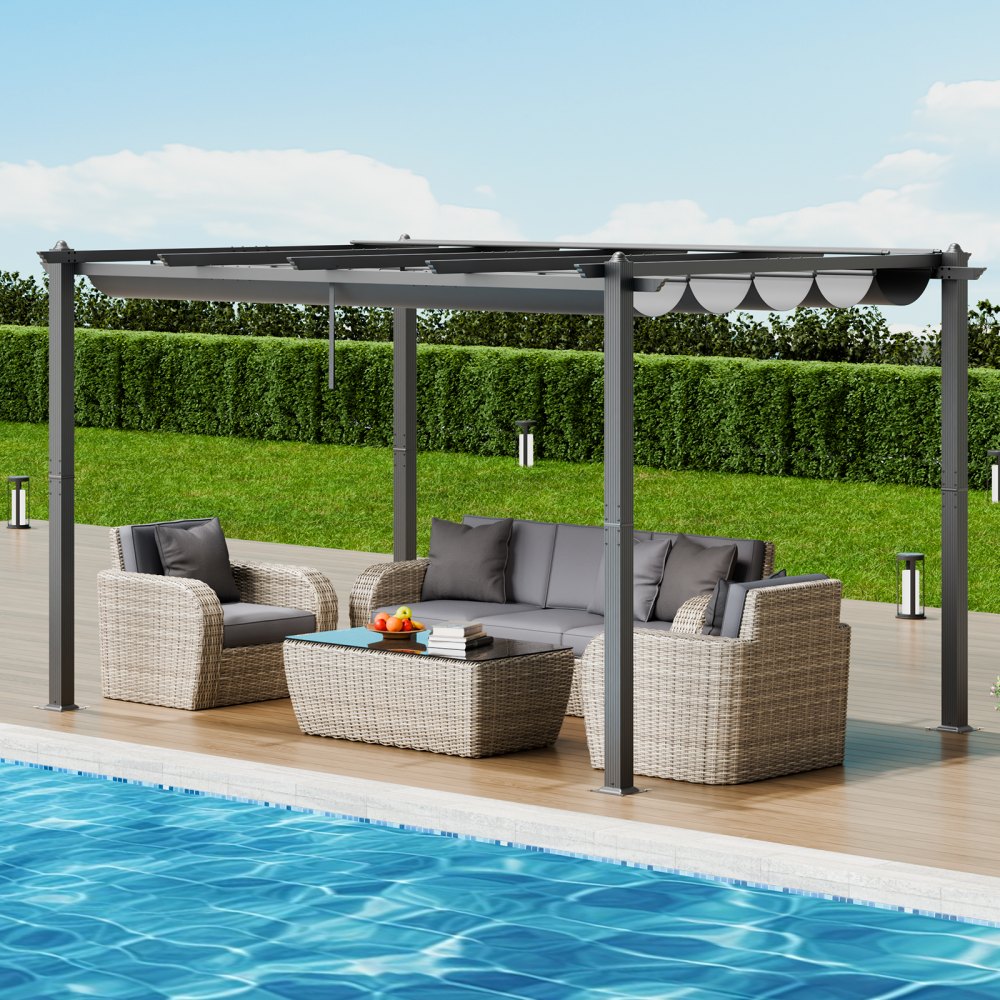 JDG-098-34DGR - 10'x13' Heavy-Duty Pergola with UV50+ Canopy