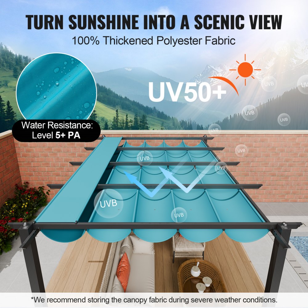 JDG-098-34DBL - 3.5"x3.5" Aluminum Retractable Pergola with UV Protection