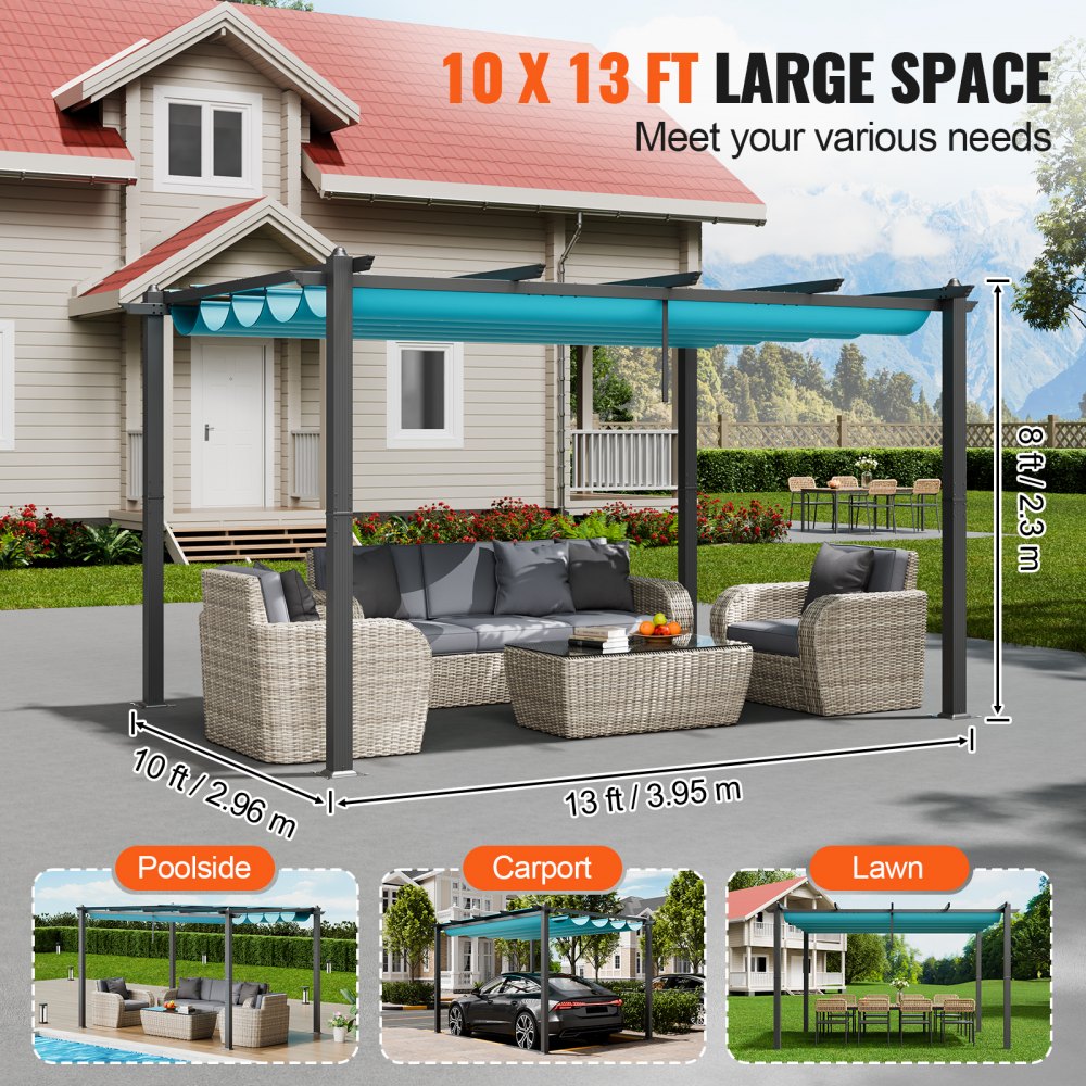 JDG-098-34DBL - 3.5"x3.5" Aluminum Retractable Pergola with UV Protection