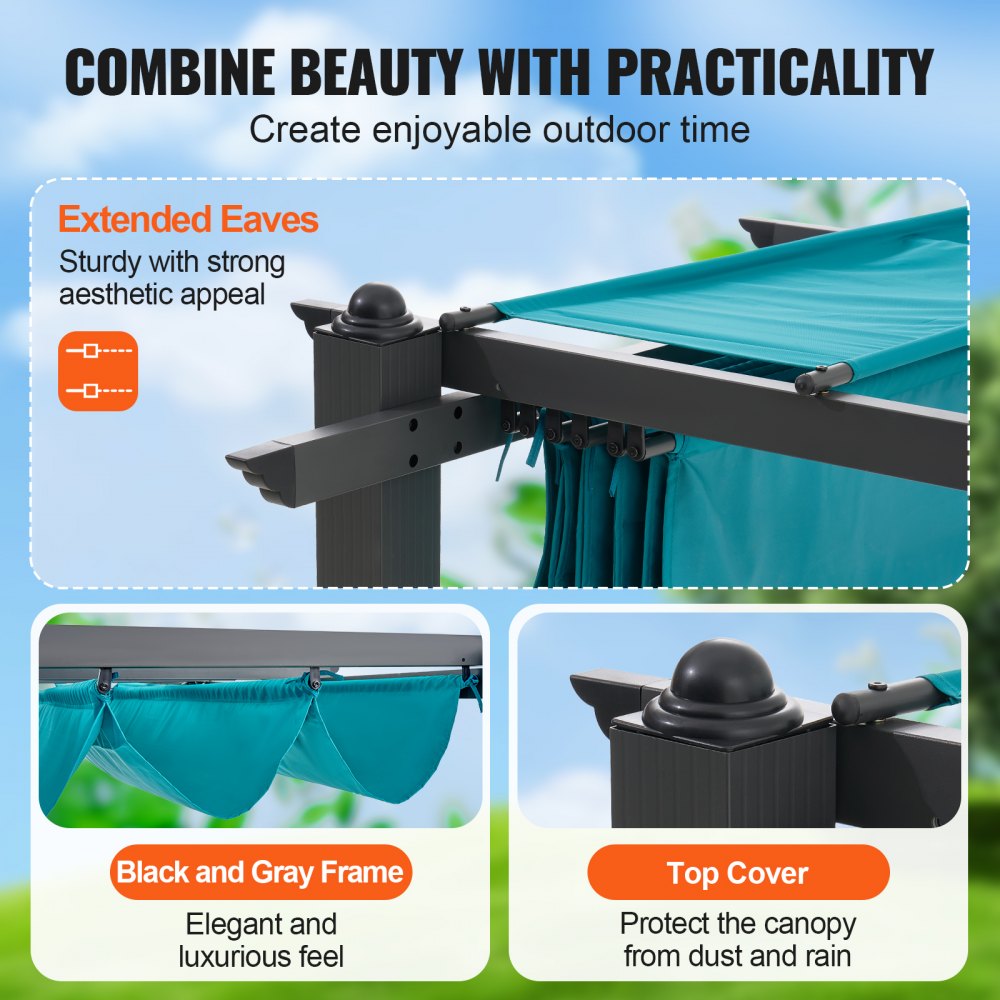 JDG-098-34DBL - 3.5"x3.5" Aluminum Retractable Pergola with UV Protection
