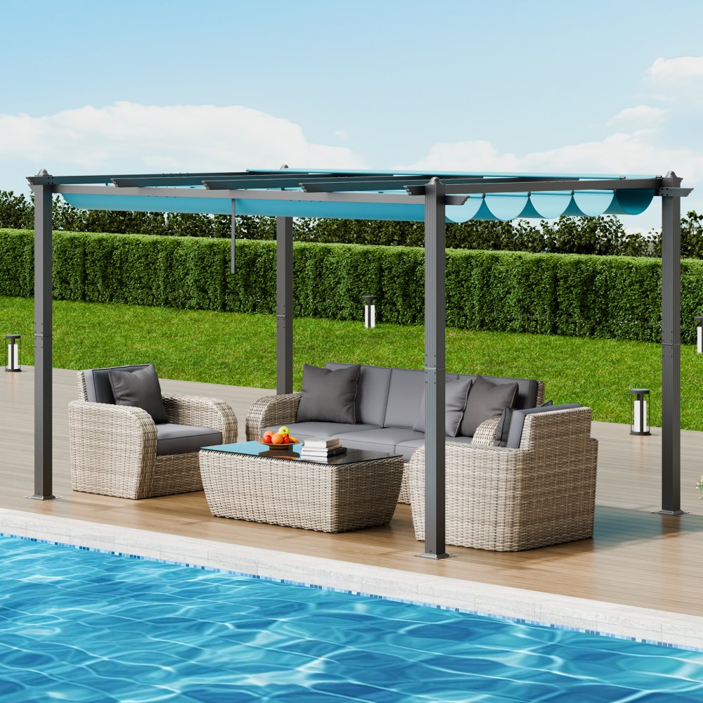 JDG-098-34DBL - 3.5"x3.5" Aluminum Retractable Pergola with UV Protection