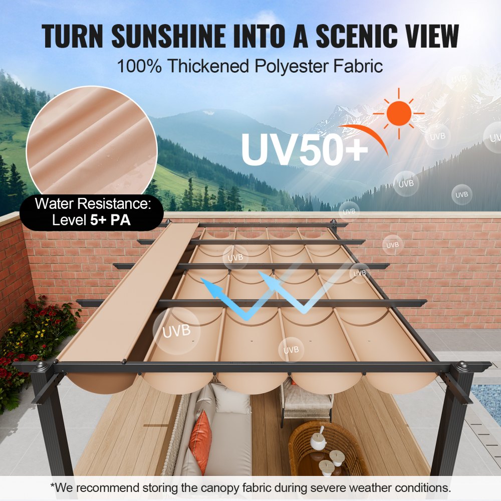 JDG-098-34DBE - 10'x13' Aluminum Retractable Pergola with UV50+ Canopy