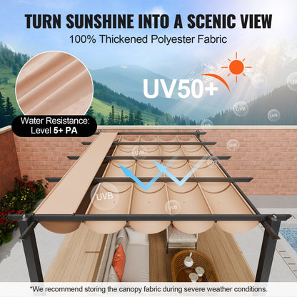 JDG-098-34DBE - 10'x13' Aluminum Retractable Pergola with UV50+ Canopy