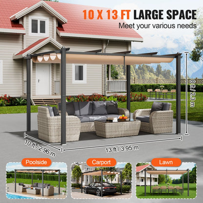 JDG-098-34DBE - 10'x13' Aluminum Retractable Pergola with UV50+ Canopy