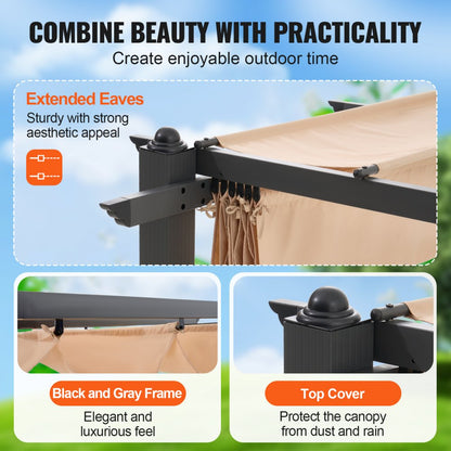 JDG-098-34DBE - 10'x13' Aluminum Retractable Pergola with UV50+ Canopy
