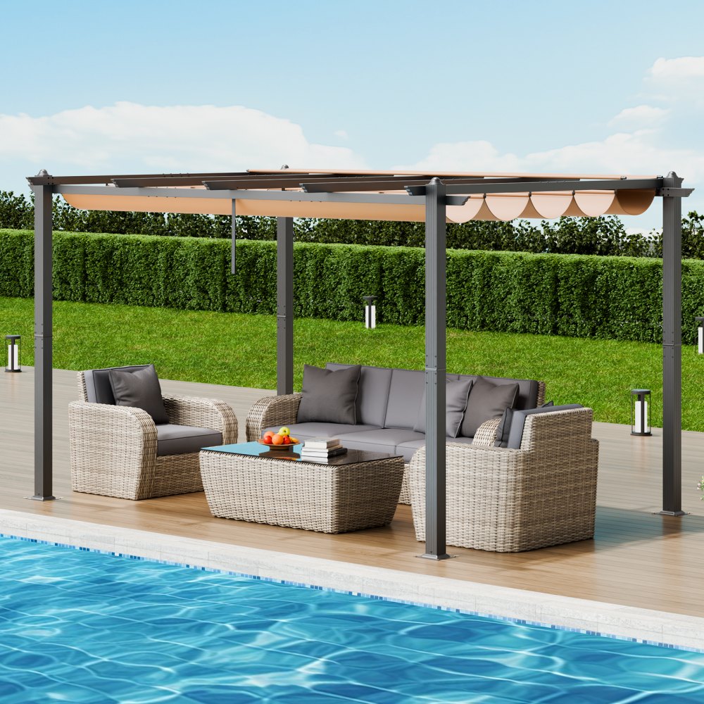 JDG-098-34DBE - 10'x13' Aluminum Retractable Pergola with UV50+ Canopy