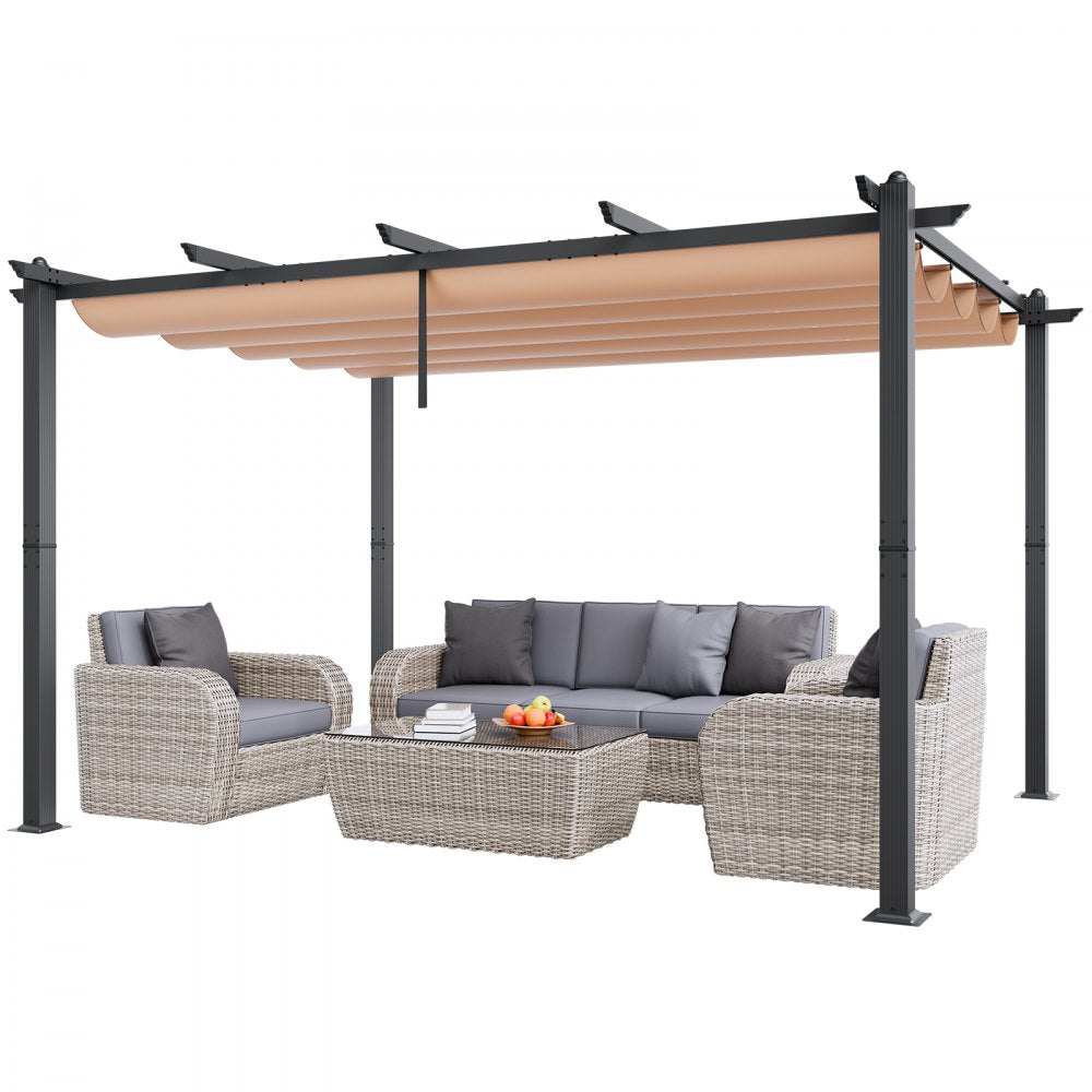 JDG-098-34DBE - 10'x13' Aluminum Retractable Pergola with UV50+ Canopy