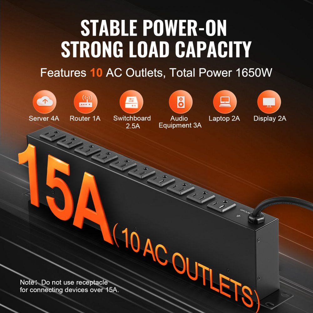 BAYU-PJ10 - 1U 10-Outlet Rack Mount Power Distribution Unit